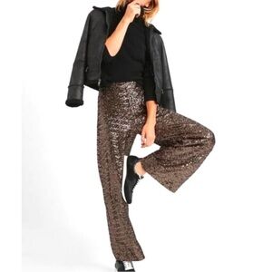 Banana Republic gold bronze sequin pants high waist wide leg xs petite
